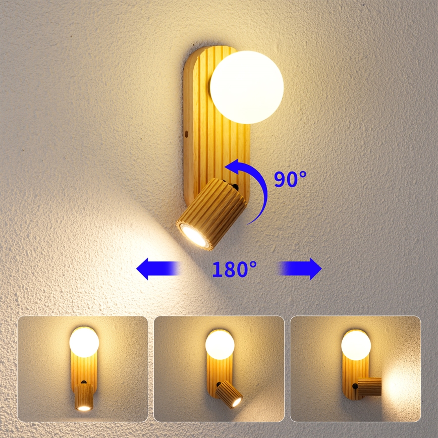 Brilagi - Aplică spot de perete MODERN WOOD, 1xG9/5W/230V + 1xGU10/8W, lemn