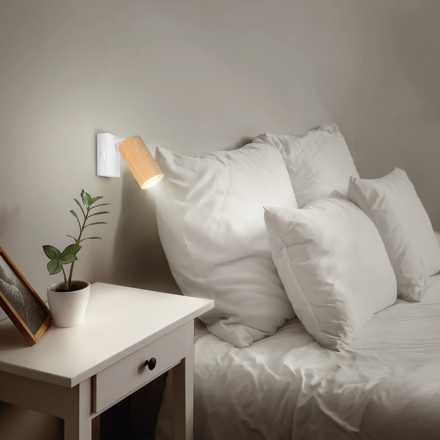 Brilagi - Aplică spot de perete cu întrerupător SELE 1xGU10/30W/230V alb/decor stejar
