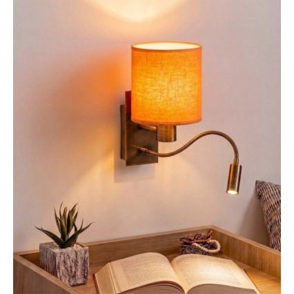 Brilagi - Lampă LED de perete flexibilă NUBILA 1xE27/25W/230V + LED/3W alamă/portocaliu