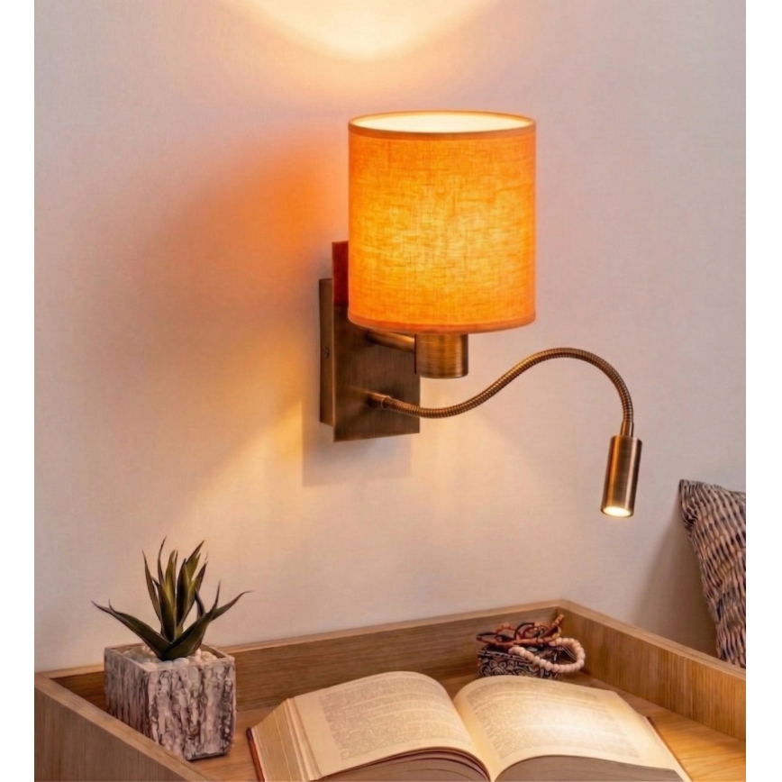 Brilagi - Lampă LED de perete flexibilă NUBILA 1xE27/25W/230V + LED/3W alamă/portocaliu