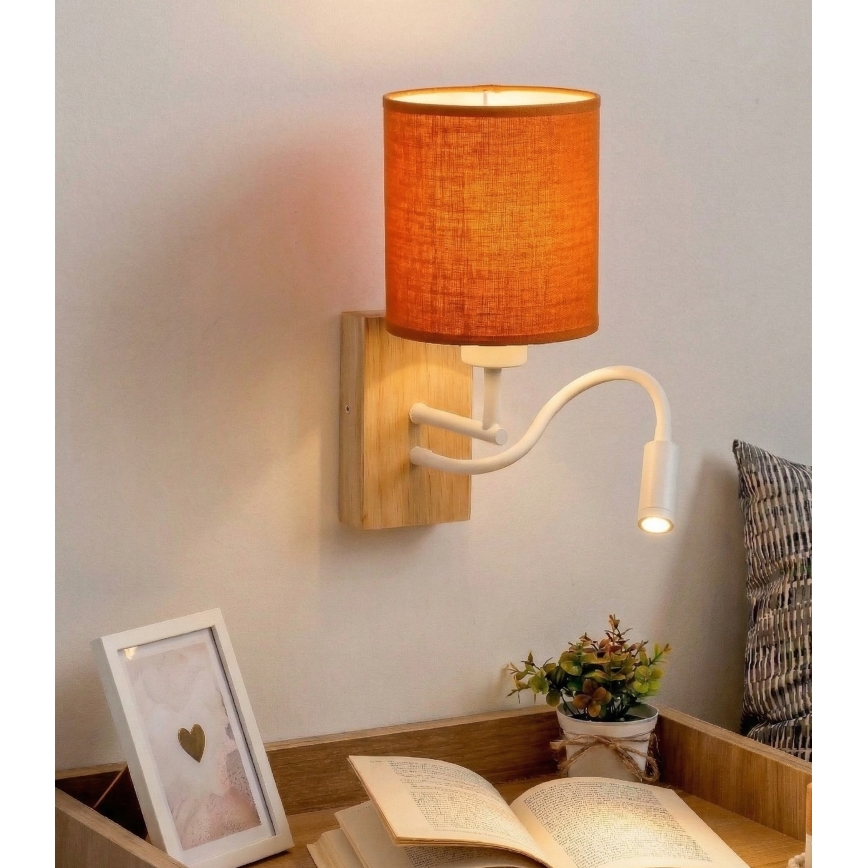Brilagi - Lampă LED de perete flexibilă NUBILA WOOD 1xE27/25W/230V + LED/3W stejar/alb/portocaliu