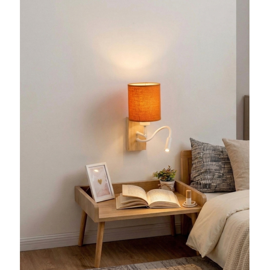 Brilagi - Lampă LED de perete flexibilă NUBILA WOOD 1xE27/25W/230V + LED/3W stejar/alb/portocaliu