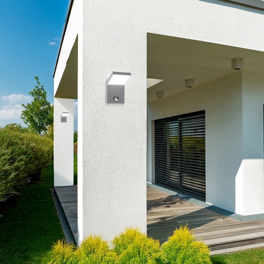 Brilagi - Aplica LED de exterior cu senzor RIANO, 8 W, 230 V, argintie, IP65