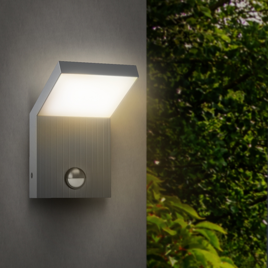 Brilagi - Aplica LED de exterior cu senzor RIANO, 8 W, 230 V, argintie, IP65