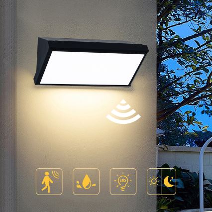 Brilagi TRIANGLE - Aplică LED de perete pentru exterior cu senzor, 20W, 230V, negru, IP65