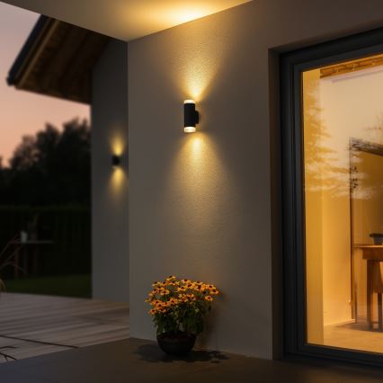 Brilagi - Aplica LED RGBW dimabilă de perete MATERA, 2x GU10/4,8W/230V, 3000K, IP54, antracit + telecomandă