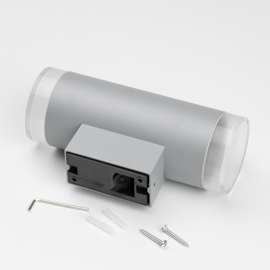 Brilagi - Aplică de perete LED RGBW reglabilă pentru exterior MATERA, 2x GU10, 4,8W, 230V, 3000K, IP54, gri + telecomandă