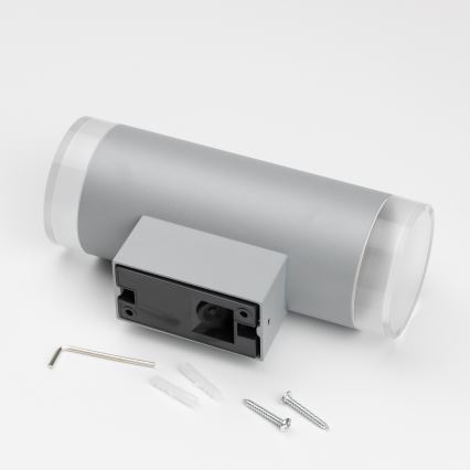 Brilagi - Aplică de perete LED RGBW reglabilă pentru exterior MATERA, 2x GU10, 6W, 230V, 3000K, IP54, gri + telecomandă