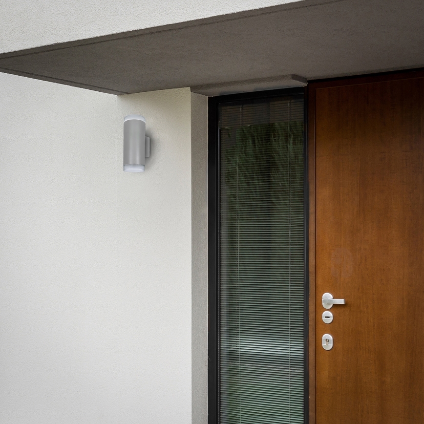 Brilagi - Aplică de perete LED RGBW reglabilă pentru exterior MATERA, 2x GU10, 6W, 230V, 3000K, IP54, gri + telecomandă