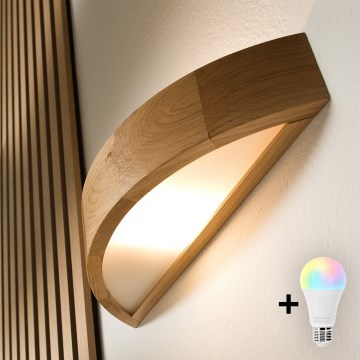 Brilagi - Aplica de perete LED RGBW reglabilă CARVALHO 1xE27/9W/230V 2700-6500K Wi-Fi stejar