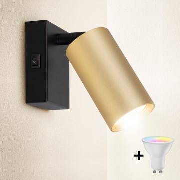 Brilagi - Aplică de perete LED RGBW reglabilă cu întrerupător SELE 1xGU10/4,8W/230V 3000K negru/auriu + telecomandă