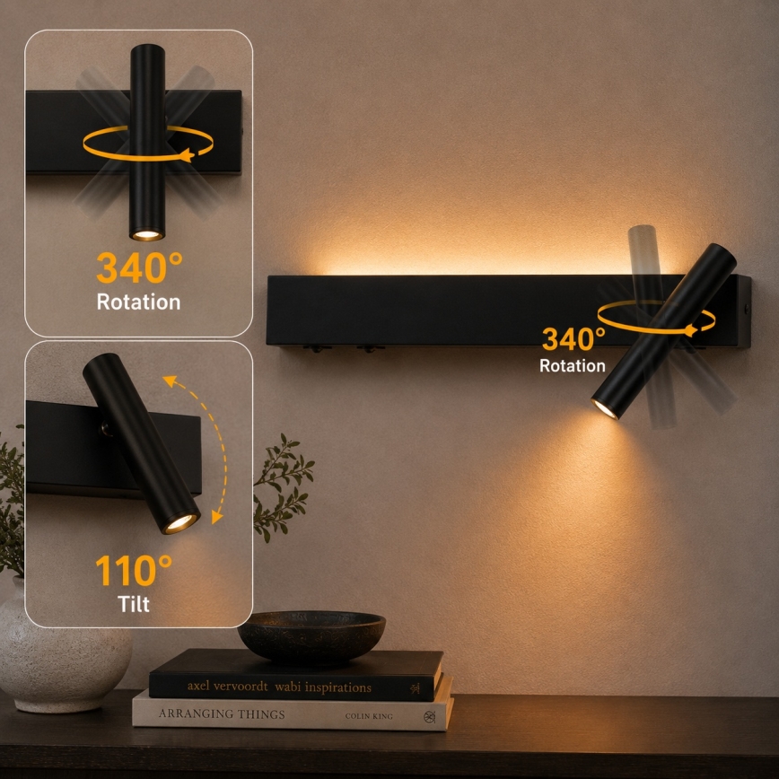 BRILAGI - Aplica de perete LED tip spot ARLIX LED/3W/230V + LED/7W negru CRI 90