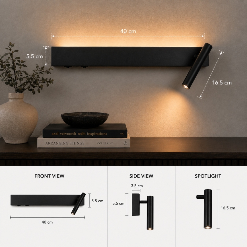BRILAGI - Aplica de perete LED tip spot ARLIX LED/3W/230V + LED/7W negru CRI 90