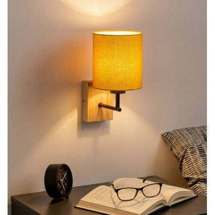 Brilagi - Aplica de perete NUBILA WOOD 1xE27/25W/230V stejar/negru/galben