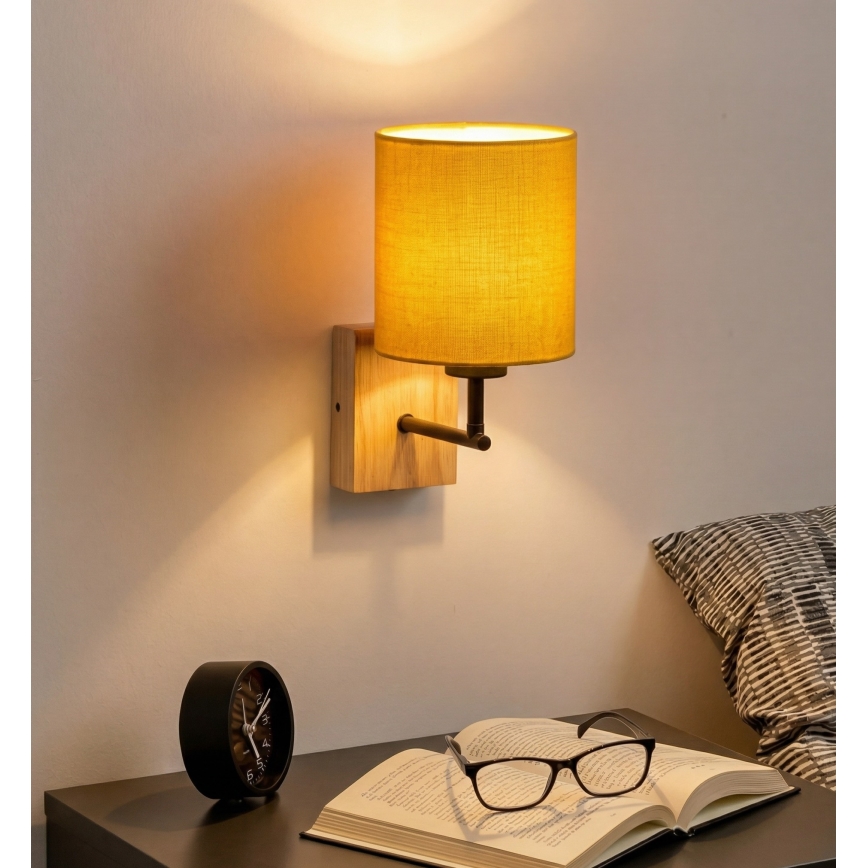 Brilagi - Aplica de perete NUBILA WOOD 1xE27/25W/230V stejar/negru/galben