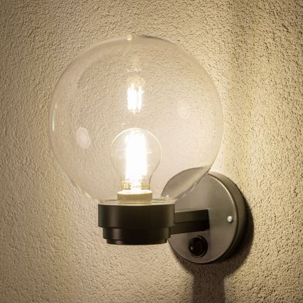 Brilagi - Aplica de perete pentru exterior HARBOR cu senzor de mișcare, 1xE27/40W/230V, IP33, antracit/transparent