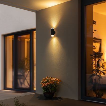 Brilagi - Aplica de exterior LED RGBW reglabilă MATERA 2xGU10/6W/230V 3000K IP54 neagră + telecomandă
