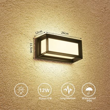 Brilagi - Aplica de perete pentru exterior PARKER, LED/12W/230V, negru, IP44