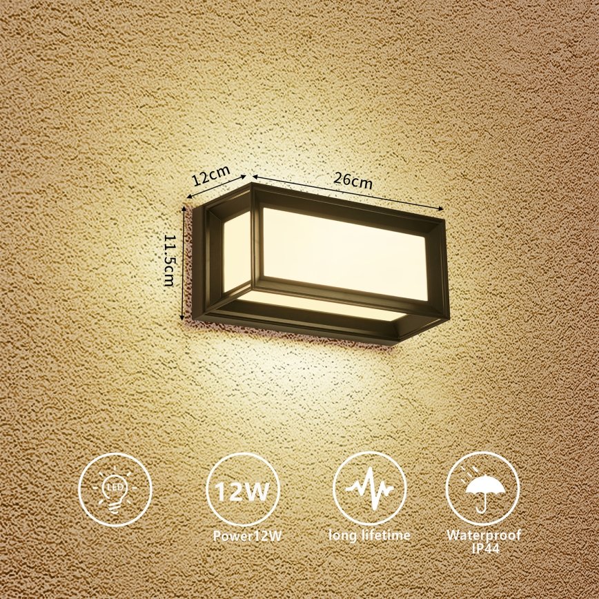 Brilagi - Aplica de perete pentru exterior PARKER, LED/12W/230V, negru, IP44