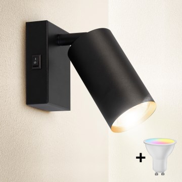Brilagi - Aplica de perete spot LED RGBW reglabilă cu întrerupător SELE 1xGU10/4,8W/230V 3000K negru/auriu + telecomandă