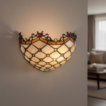 Brilagi - Aplică de perete Tiffany din vitralii, IVORIU, 1xE14/40W/230V