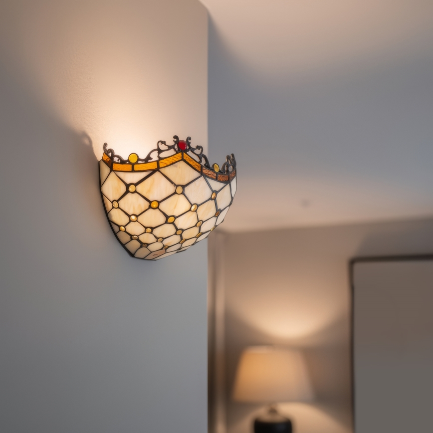 Brilagi - Aplică de perete Tiffany din vitraliu IVORIU 1xE14/40W/230V