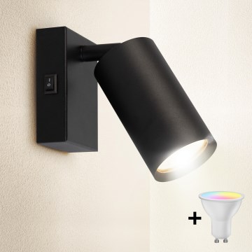 Brilagi - Aplică de perete tip spot LED RGBW cu reglare a intensității și întrerupător SELE 1xGU10/4,8W/230V 3000K neagră + telecomandă