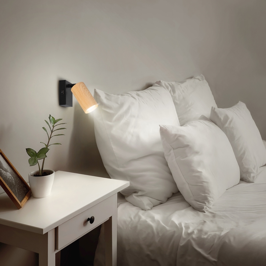Brilagi - Aplica spot de perete cu întrerupător SELE 1xGU10/30W/230V negru/decor stejar