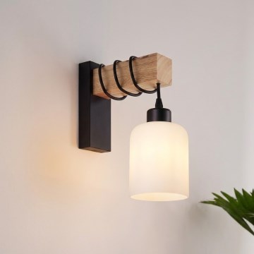Brilagi - Aplica de perete WOOD GLASS 1xE27/60W/230V pin/negru/alb