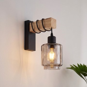 Brilagi - Aplica de perete WOOD GLASS 1xE27/60W/230V pin/negru/bej fumuriu