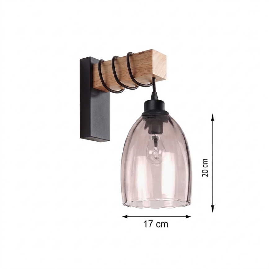 BRILAGI - Aplica de perete WOOD GLASS 1xE27/60W/230V pin/negru/bej fumuriu