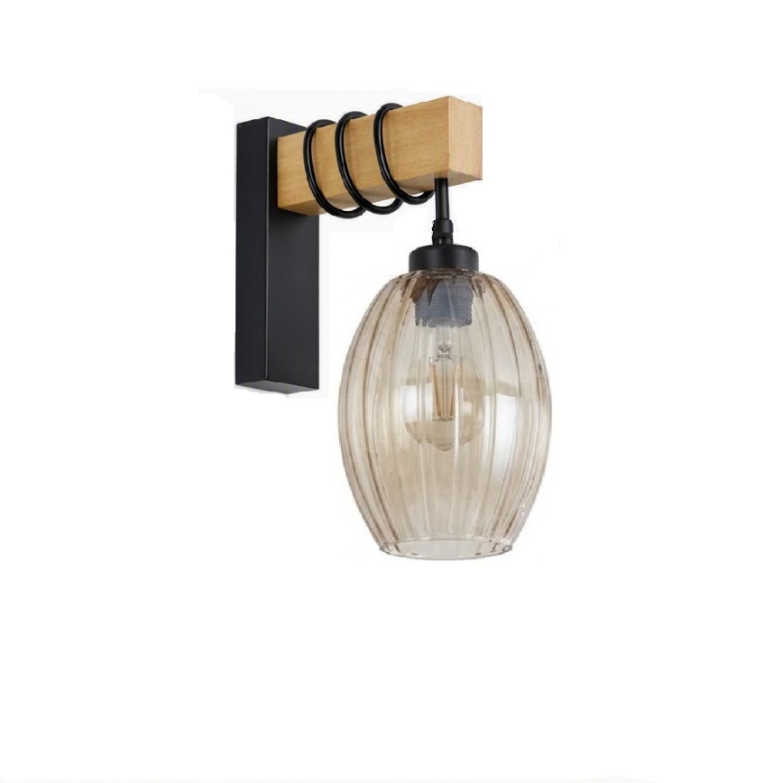 Brilagi - Aplica de perete WOOD GLASS 1xE27/60W/230V pin/negru/bej fumuriu