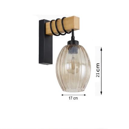 Brilagi - Aplica de perete WOOD GLASS 1xE27/60W/230V pin/negru/bej fumuriu