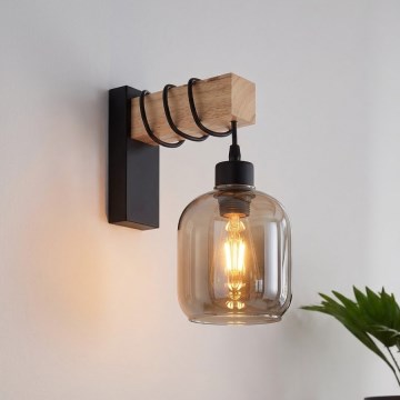 BRILAGI - Aplică de perete WOOD GLASS 1xE27/60W/230V pin/negru/gri fumuriu