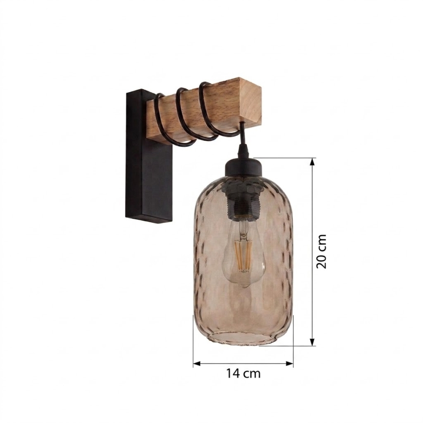 BRILAGI - Aplica de perete WOOD GLASS 1xE27/60W/230V pin/negru/maro fumuriu