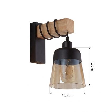 Brilagi - Aplica de perete WOOD GLASS 1xE27/60W/230V pin/negru/maro fumuriu