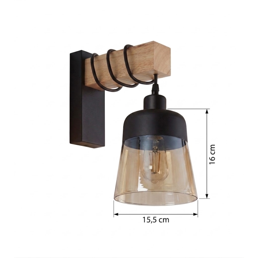 Brilagi - Aplica de perete WOOD GLASS 1xE27/60W/230V pin/negru/maro fumuriu