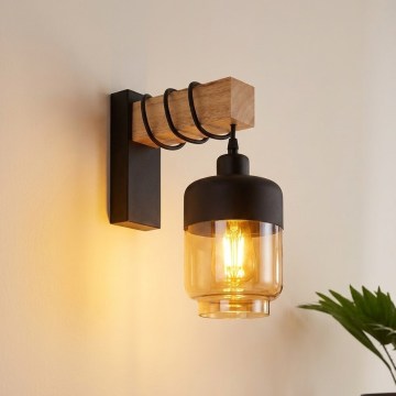 Brilagi - Aplica de perete WOOD GLASS 1xE27/60W/230V pin/negru/maro fumuriu