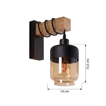 Brilagi - Aplica de perete WOOD GLASS 1xE27/60W/230V pin/negru/maro fumuriu