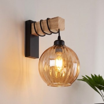 Brilagi - Aplică de perete WOOD GLASS 1xE27/60W/230V pin/negru/maro fumuriu
