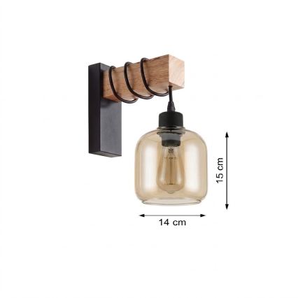 BRILAGI - Aplica de perete WOOD GLASS 1xE27/60W/230V pin/negru/maro fumuriu