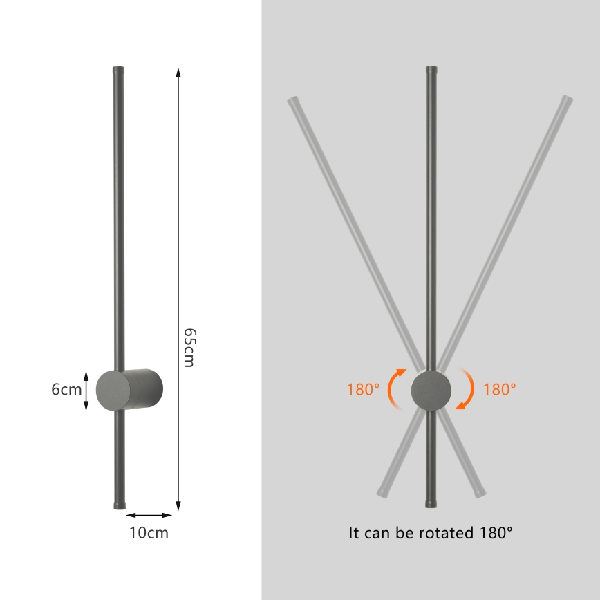 Brilagi - Aplică LED de exterior AURA, 12W, 230V, 4000K, IP54, 65 cm, antracit, CRI 90