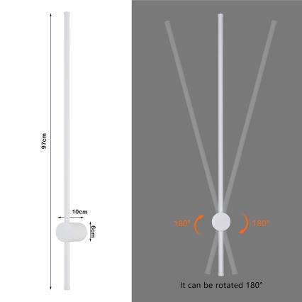 Brilagi - Aplica de perete pentru exterior AURA LED, 20W, 230V, 3000K, IP54, 97 cm, alb, CRI 90
