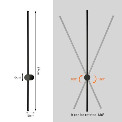 Brilagi AURA – Aplica de perete LED pentru exterior, 20W, 230V, 4000K, IP54, 97 cm, neagră, CRI 90