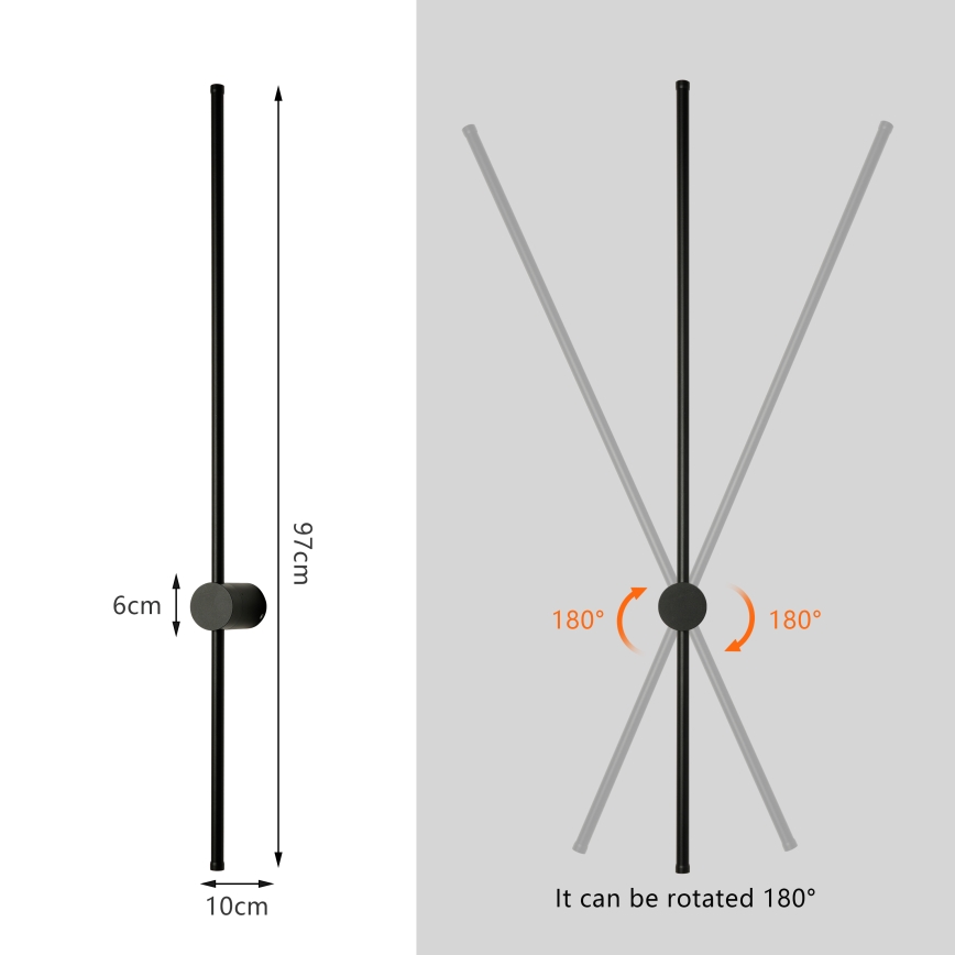 Brilagi AURA – Aplica de perete LED pentru exterior, 20W, 230V, 4000K, IP54, 97 cm, neagră, CRI 90