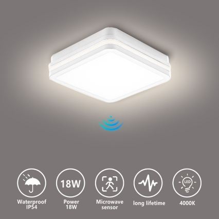 Brilagi - Aplica LED de exterior cu senzor BENE LED/18W/230V 22x22 cm alb IP54