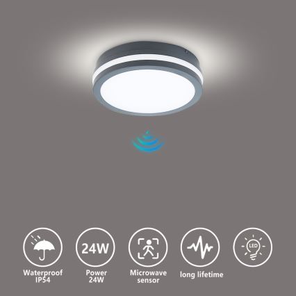 Brilagi - Corp de iluminat exterior cu senzor BENE LED/18W/230V diam. 22 cm antracit IP54