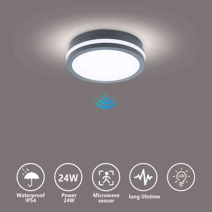 Brilagi - Corp de iluminat exterior cu senzor BENE LED/18W/230V diam. 22 cm antracit IP54