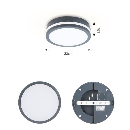 Brilagi - Corp de iluminat exterior cu senzor BENE LED/18W/230V diam. 22 cm antracit IP54