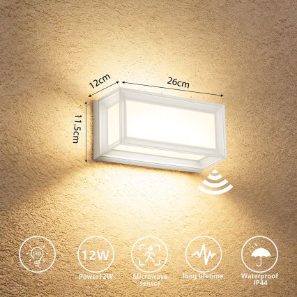 Brilagi - Aplica LED de exterior cu senzor PARKER LED/12W/230V, albă, IP44